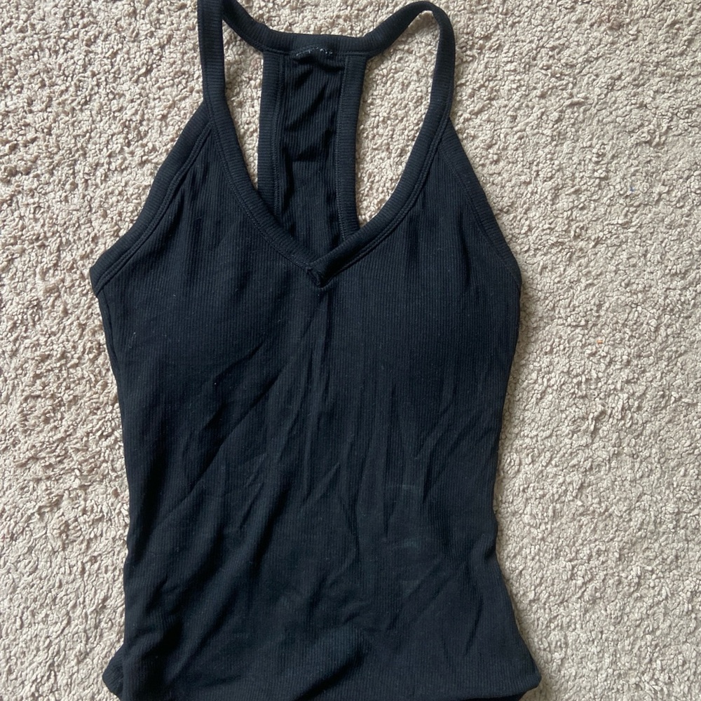 Black Ribbed Racerback Tank Top